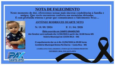 Imagem da notícia Velório de bebê de 1 ano terá início às 18h deste sábado em Costa Rica